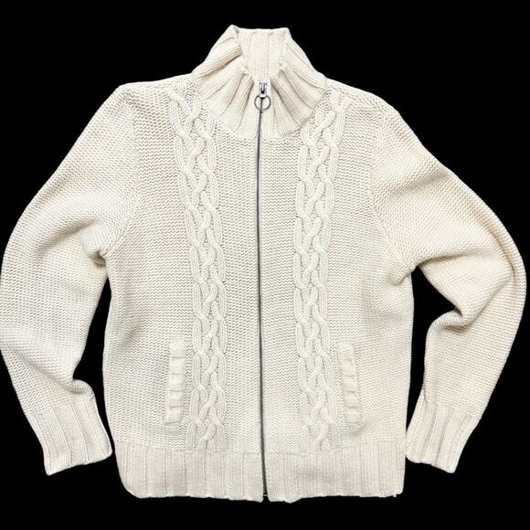 OLD NAVY Full Zip Chunky Cable Knit Lambswool Sweater Jacket in Cream SZ XL - Picture 2 of 10